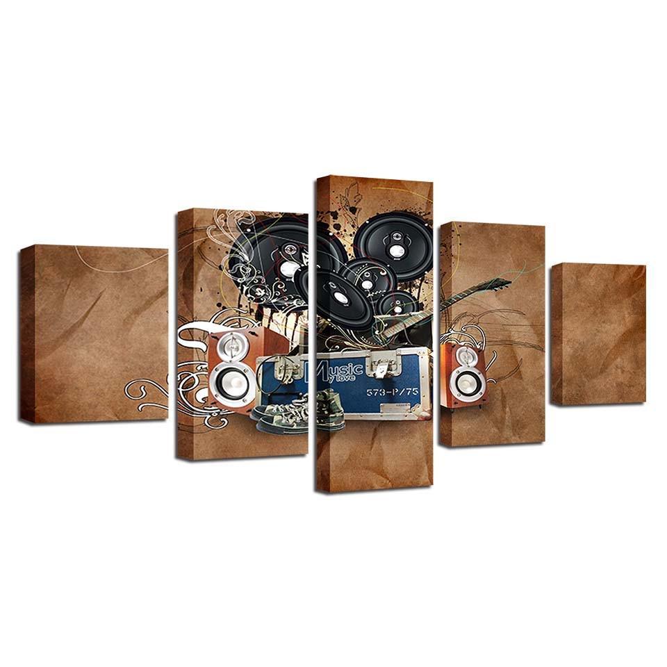 Music Acoustics 5 Piece HD Multi Panel Canvas Wall Art Frame-Original Frame