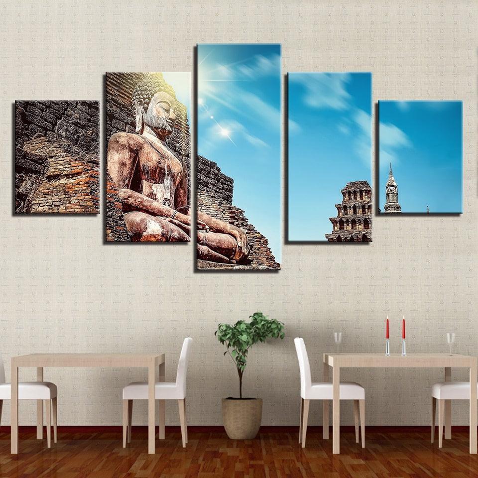 Giant Buddha In The Mountain 5 Piece HD Multi Panel Canvas Wall Art Frame-Original Frame