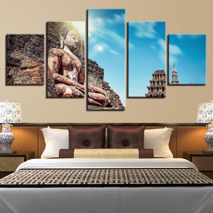 Giant Buddha In The Mountain 5 Piece HD Multi Panel Canvas Wall Art Frame-Original Frame