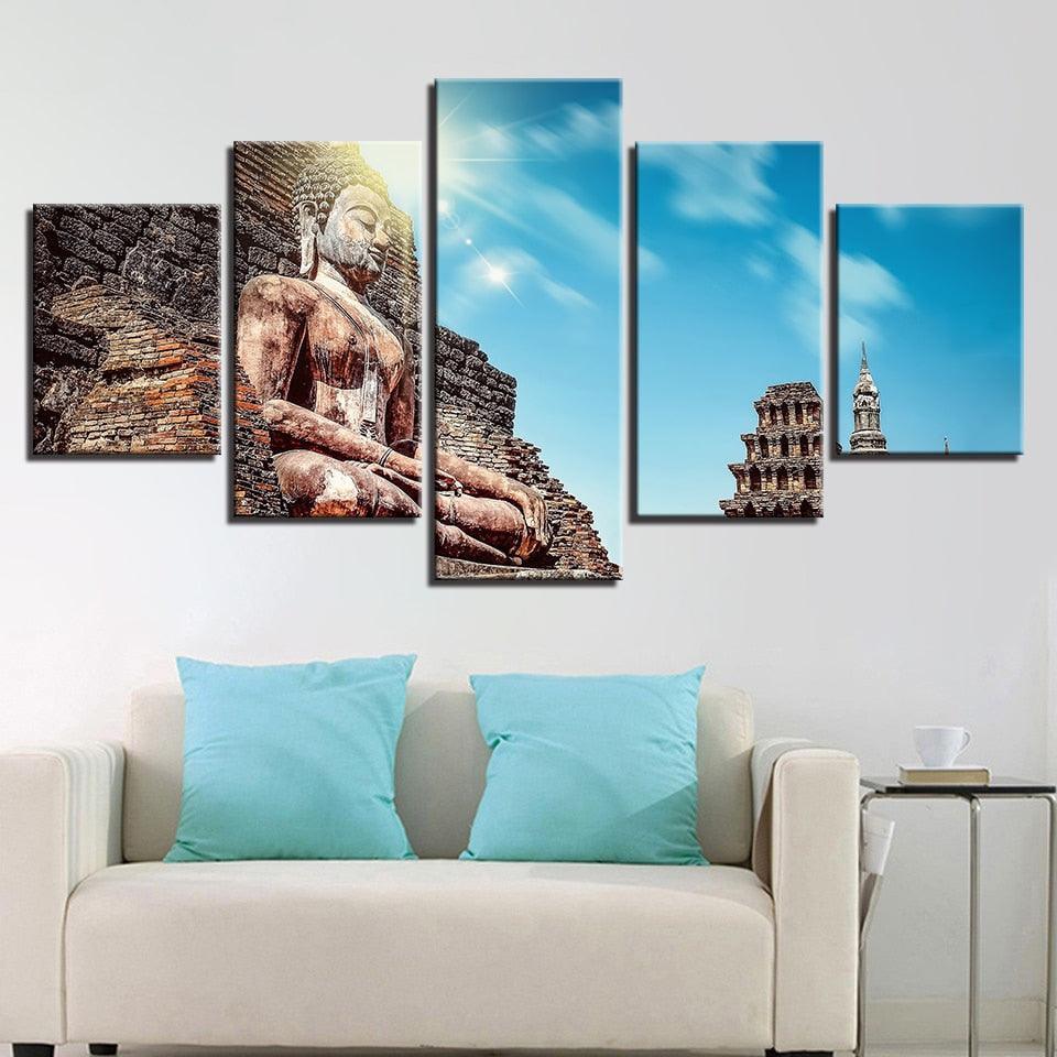Giant Buddha In The Mountain 5 Piece HD Multi Panel Canvas Wall Art Frame-Original Frame