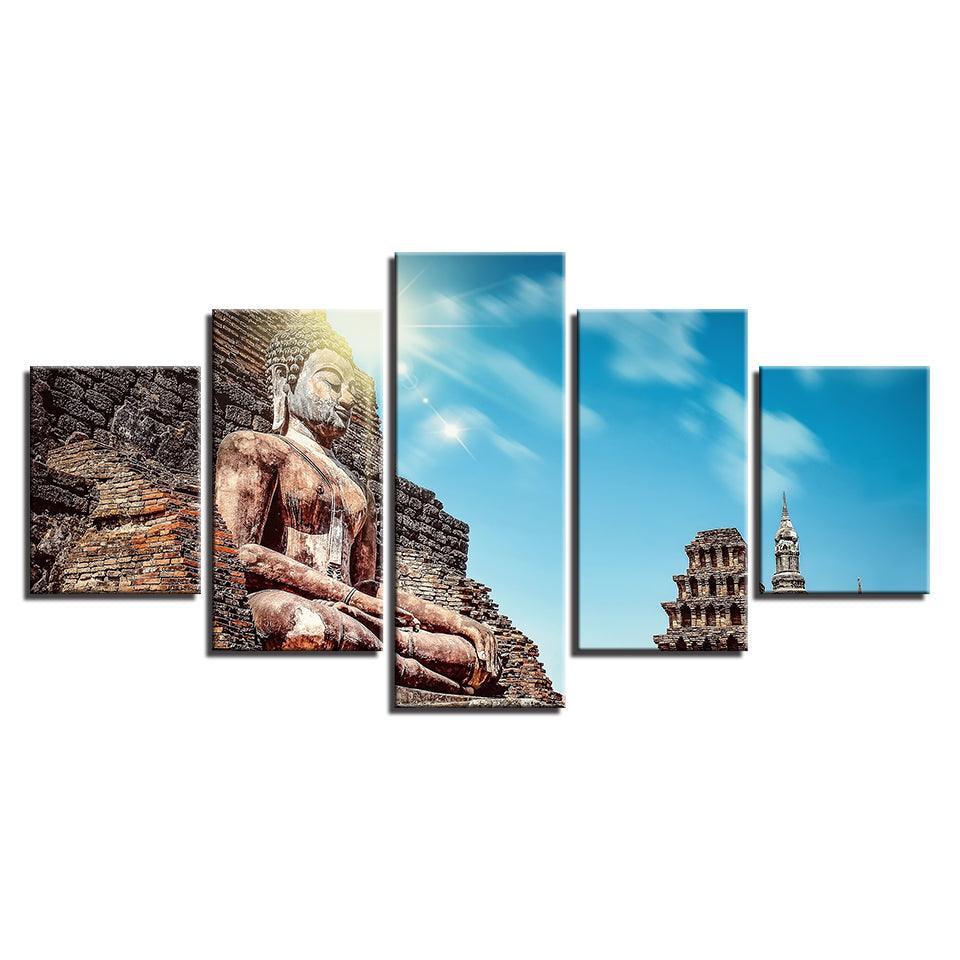 Giant Buddha In The Mountain 5 Piece HD Multi Panel Canvas Wall Art Frame-Original Frame
