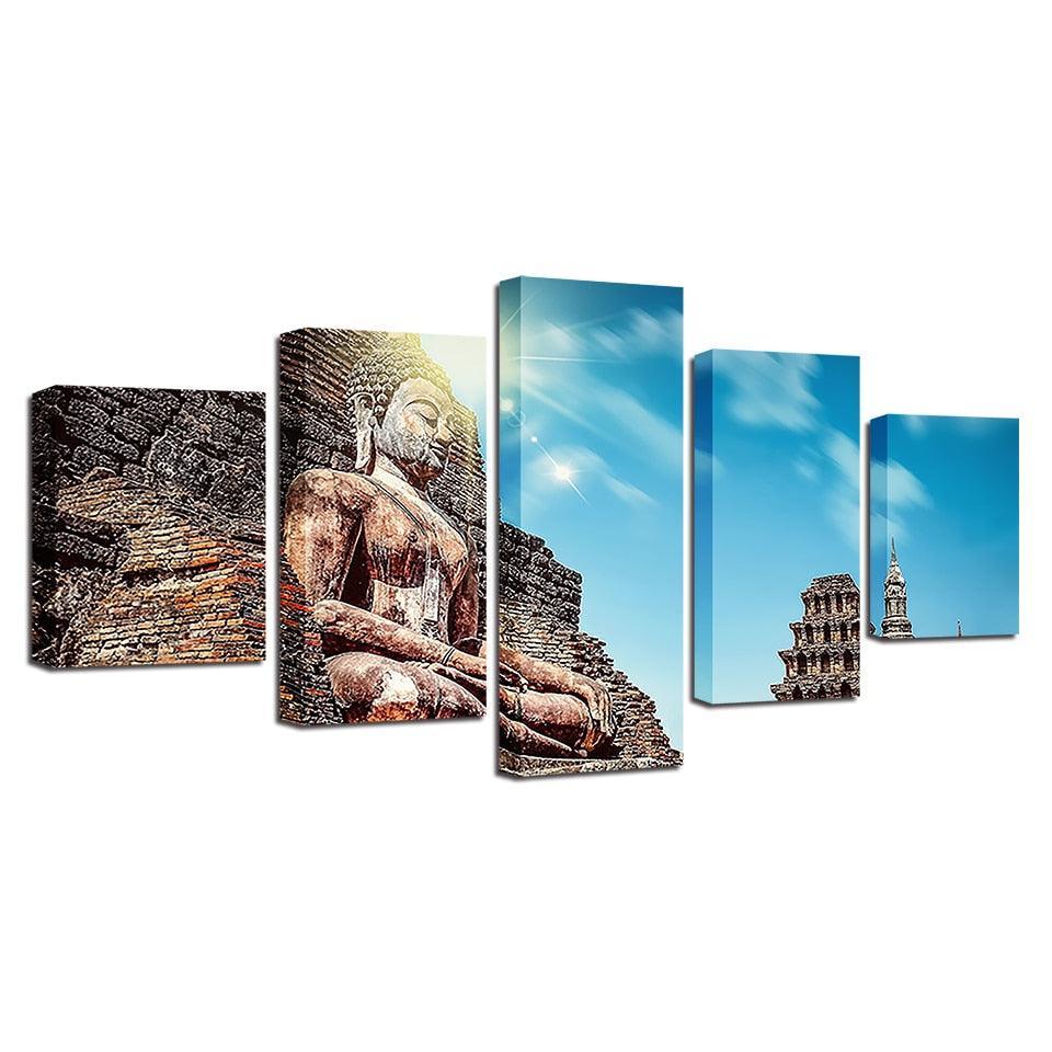 Giant Buddha In The Mountain 5 Piece HD Multi Panel Canvas Wall Art Frame-Original Frame