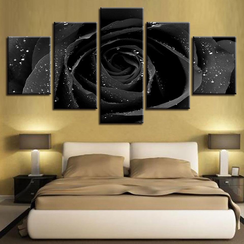 Black Rose 5 Piece HD Multi Panel Canvas Wall Art Frame-Original Frame
