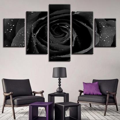 Black Rose 5 Piece HD Multi Panel Canvas Wall Art Frame-Original Frame