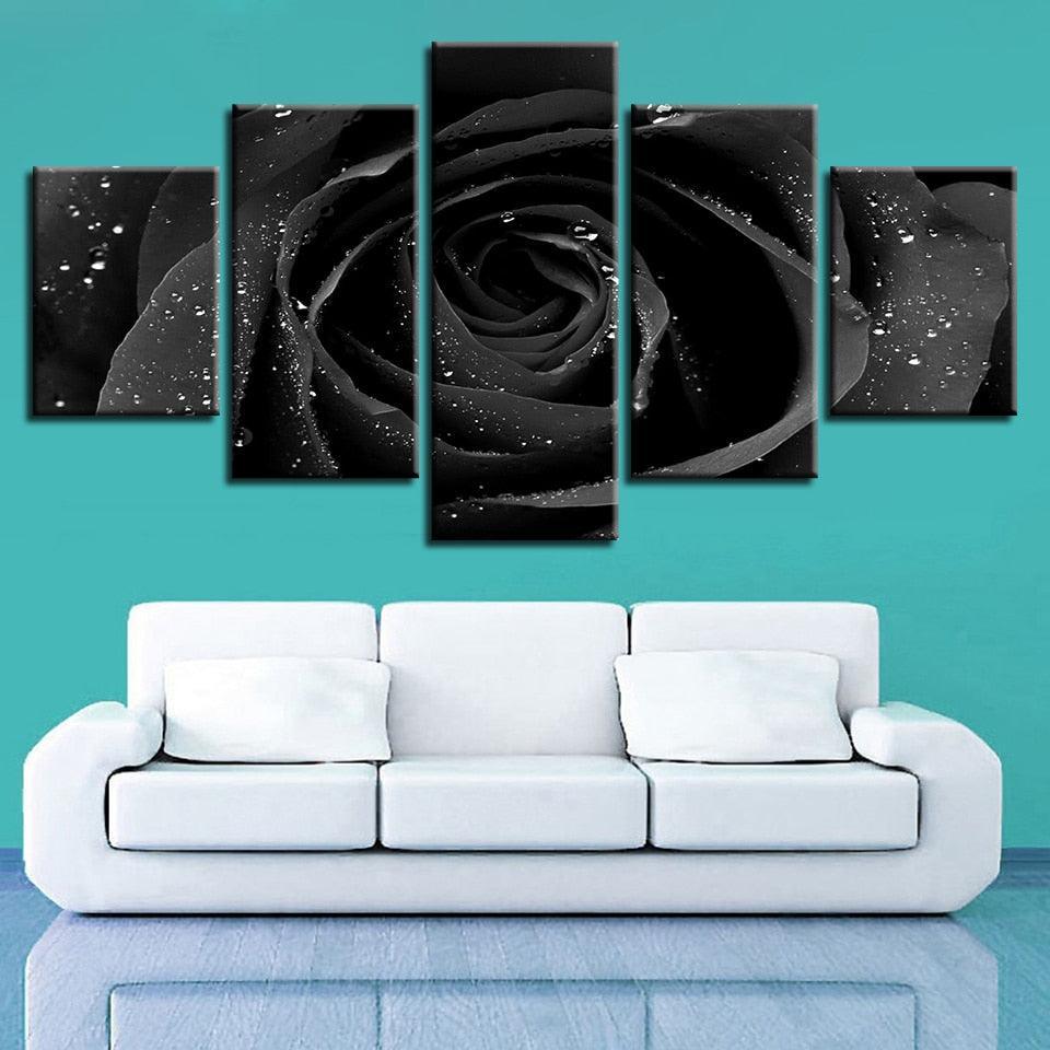 Black Rose 5 Piece HD Multi Panel Canvas Wall Art Frame-Original Frame