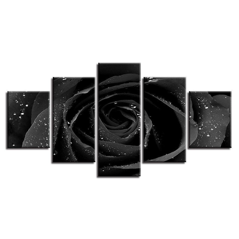 Black Rose 5 Piece HD Multi Panel Canvas Wall Art Frame-Original Frame
