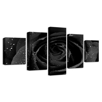 Black Rose 5 Piece HD Multi Panel Canvas Wall Art Frame-Original Frame