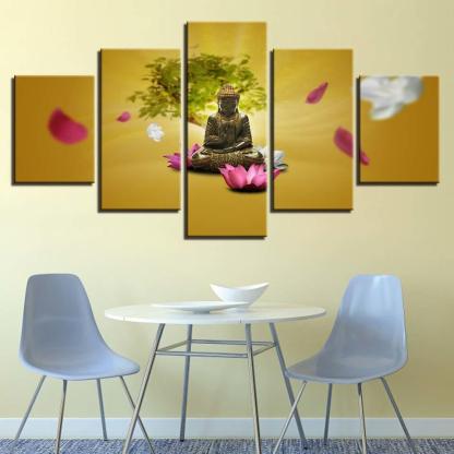 Buddha Meditating 5 Piece HD Multi Panel Canvas Wall Art Frame-Original Frame