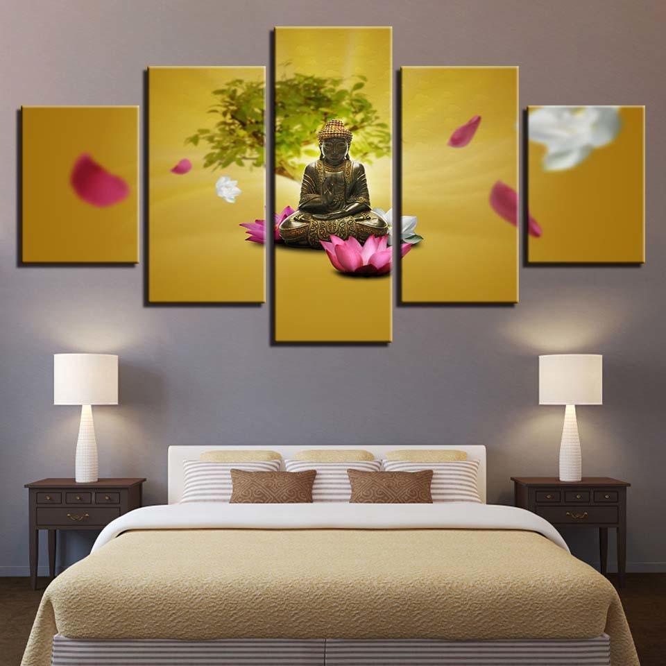 Buddha Meditating 5 Piece HD Multi Panel Canvas Wall Art Frame-Original Frame