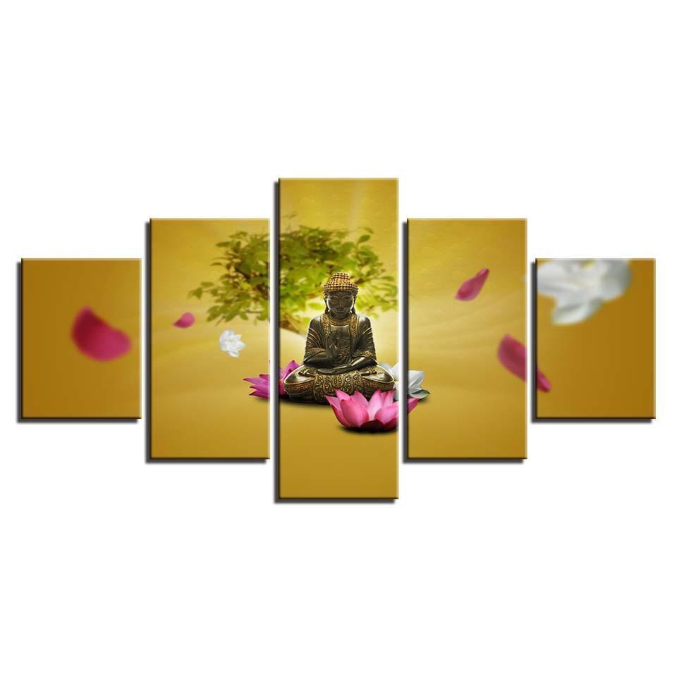 Buddha Meditating 5 Piece HD Multi Panel Canvas Wall Art Frame-Original Frame