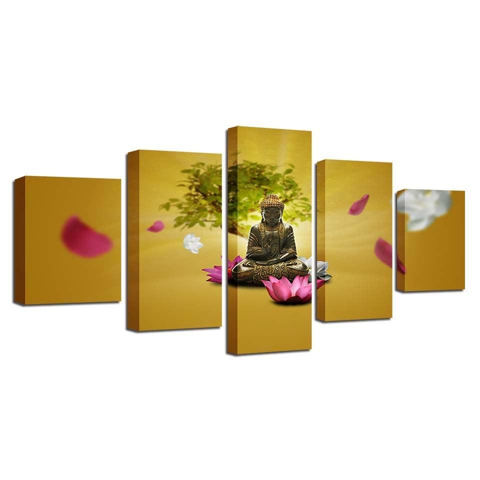 Buddha Meditating 5 Piece HD Multi Panel Canvas Wall Art Frame-Original Frame