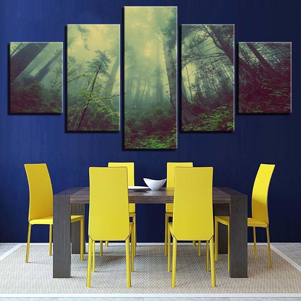 Aurora Forest 5 Piece HD Multi Panel Canvas Wall Art Frame-Original Frame