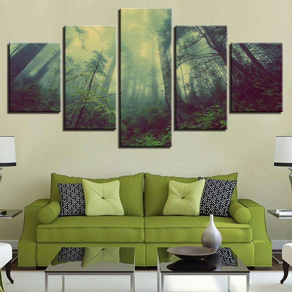 Aurora Forest 5 Piece HD Multi Panel Canvas Wall Art Frame-Original Frame