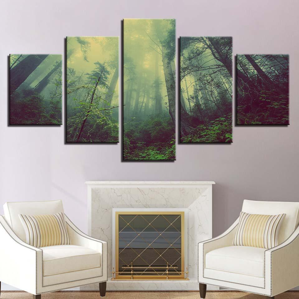 Aurora Forest 5 Piece HD Multi Panel Canvas Wall Art Frame-Original Frame