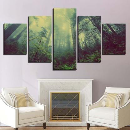 Aurora Forest 5 Piece HD Multi Panel Canvas Wall Art Frame-Original Frame