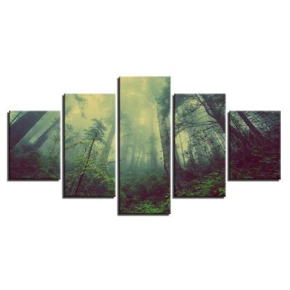 Aurora Forest 5 Piece HD Multi Panel Canvas Wall Art Frame-Original Frame