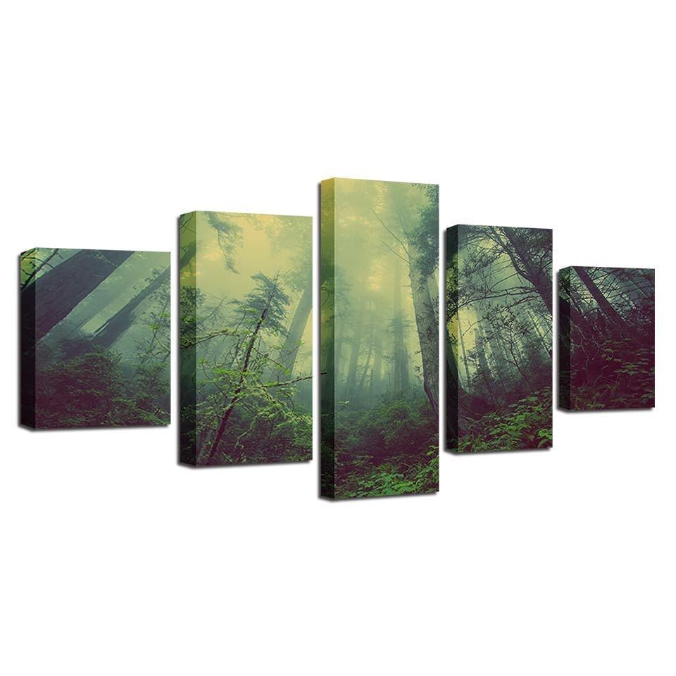 Aurora Forest 5 Piece HD Multi Panel Canvas Wall Art Frame-Original Frame