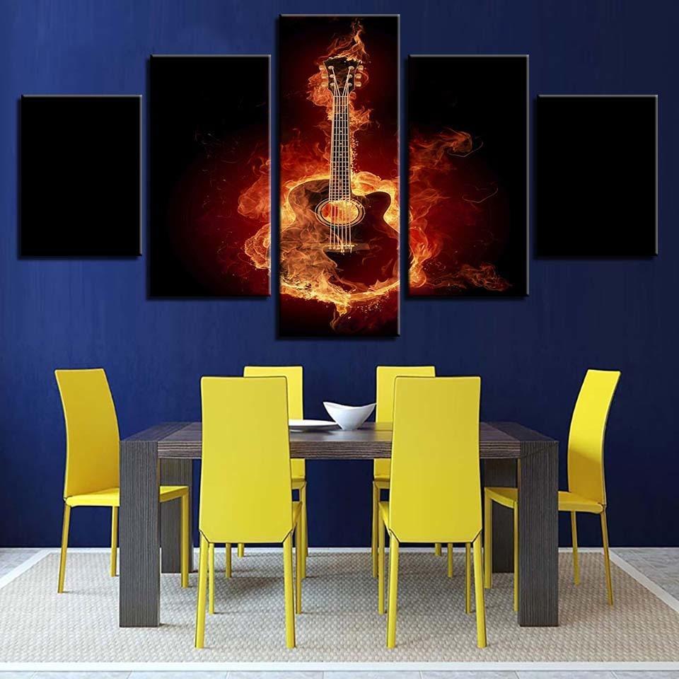 Fire Guitar 5 Piece HD Multi Panel Canvas Wall Art Frame-Original Frame