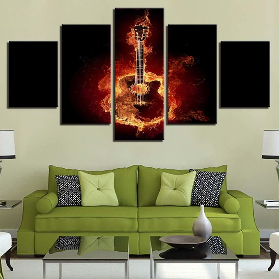 Fire Guitar 5 Piece HD Multi Panel Canvas Wall Art Frame-Original Frame