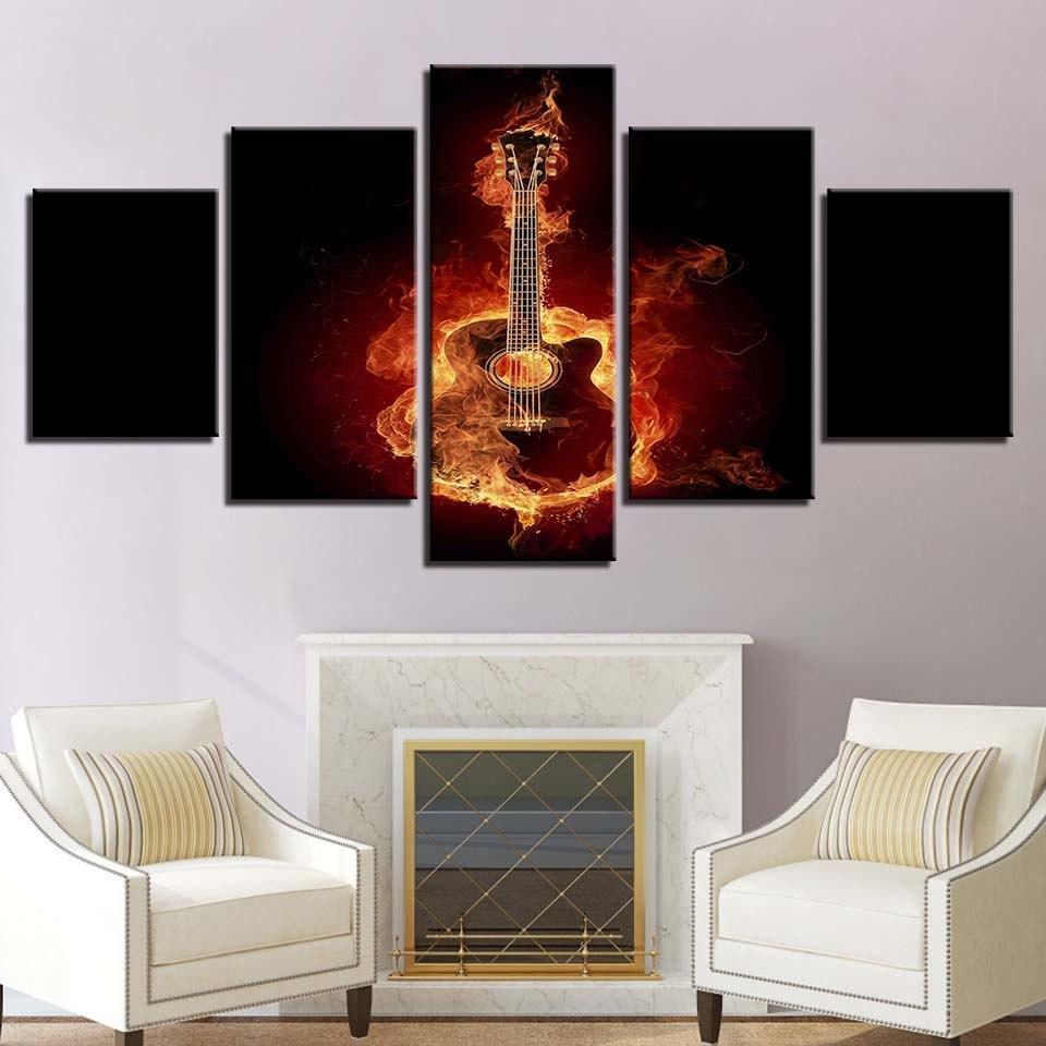 Fire Guitar 5 Piece HD Multi Panel Canvas Wall Art Frame-Original Frame