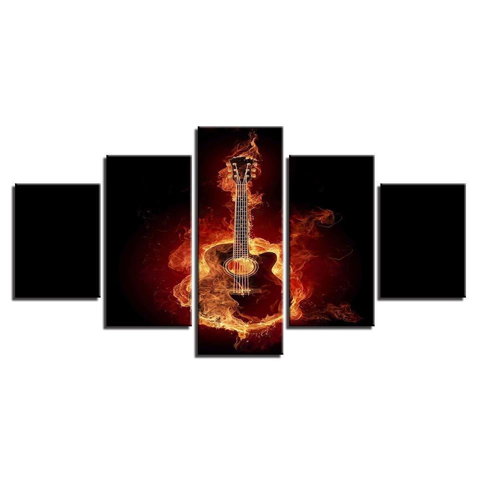 Fire Guitar 5 Piece HD Multi Panel Canvas Wall Art Frame-Original Frame