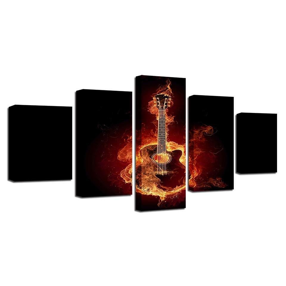 Fire Guitar 5 Piece HD Multi Panel Canvas Wall Art Frame-Original Frame