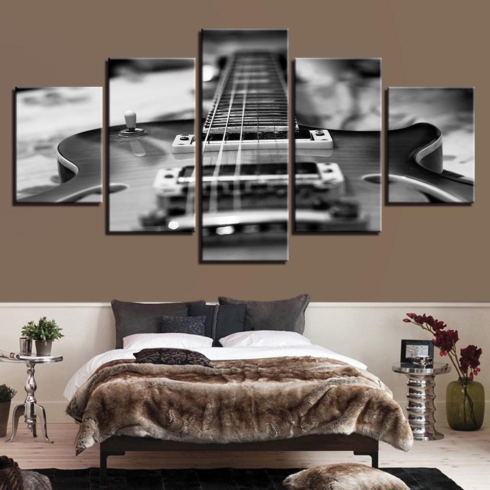 Black Guitar 5 Piece HD Multi Panel Canvas Wall Art Frame-Original Frame