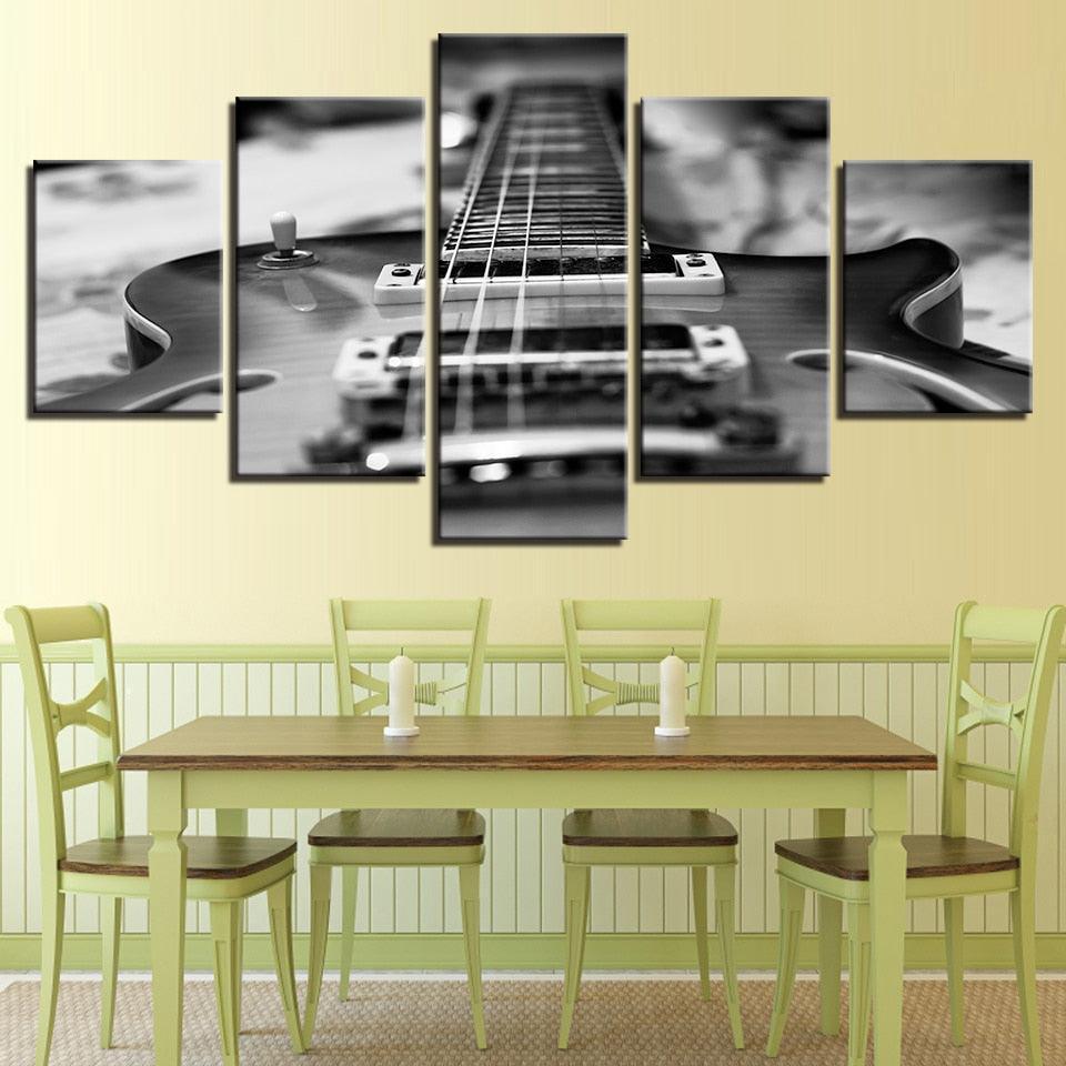 Black Guitar 5 Piece HD Multi Panel Canvas Wall Art Frame-Original Frame