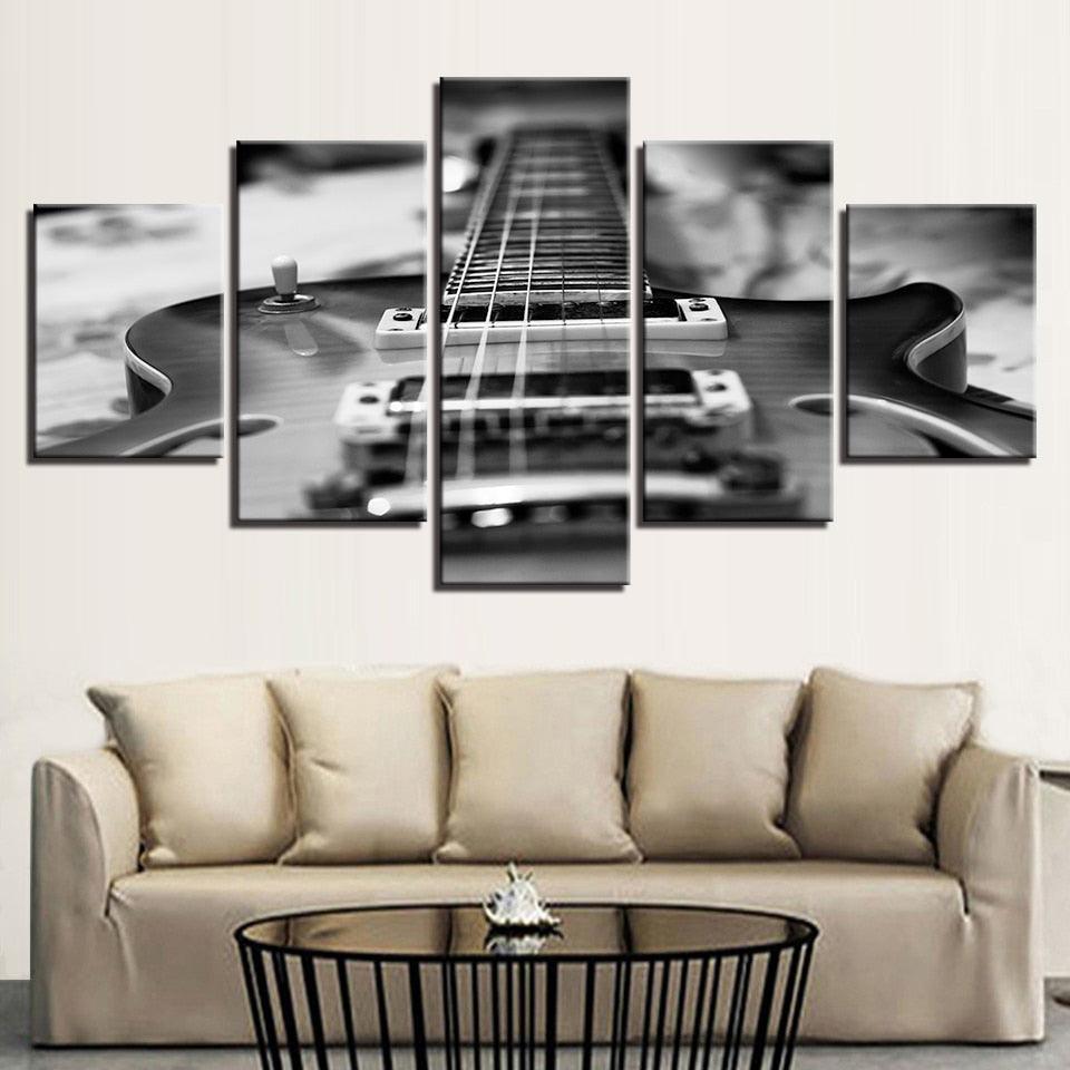 Black Guitar 5 Piece HD Multi Panel Canvas Wall Art Frame-Original Frame