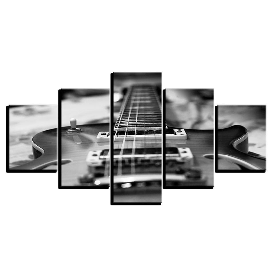 Black Guitar 5 Piece HD Multi Panel Canvas Wall Art Frame-Original Frame