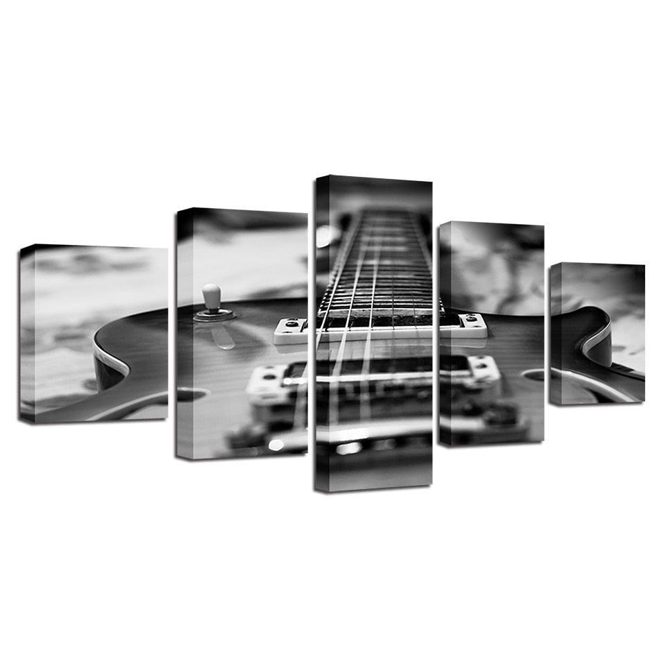 Black Guitar 5 Piece HD Multi Panel Canvas Wall Art Frame-Original Frame