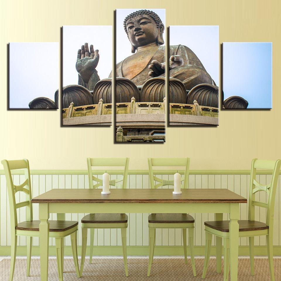 Lord Buddha Sky 5 Piece HD Multi Panel Canvas Wall Art Frame-Original Frame
