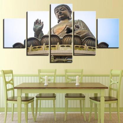 Lord Buddha Sky 5 Piece HD Multi Panel Canvas Wall Art Frame-Original Frame