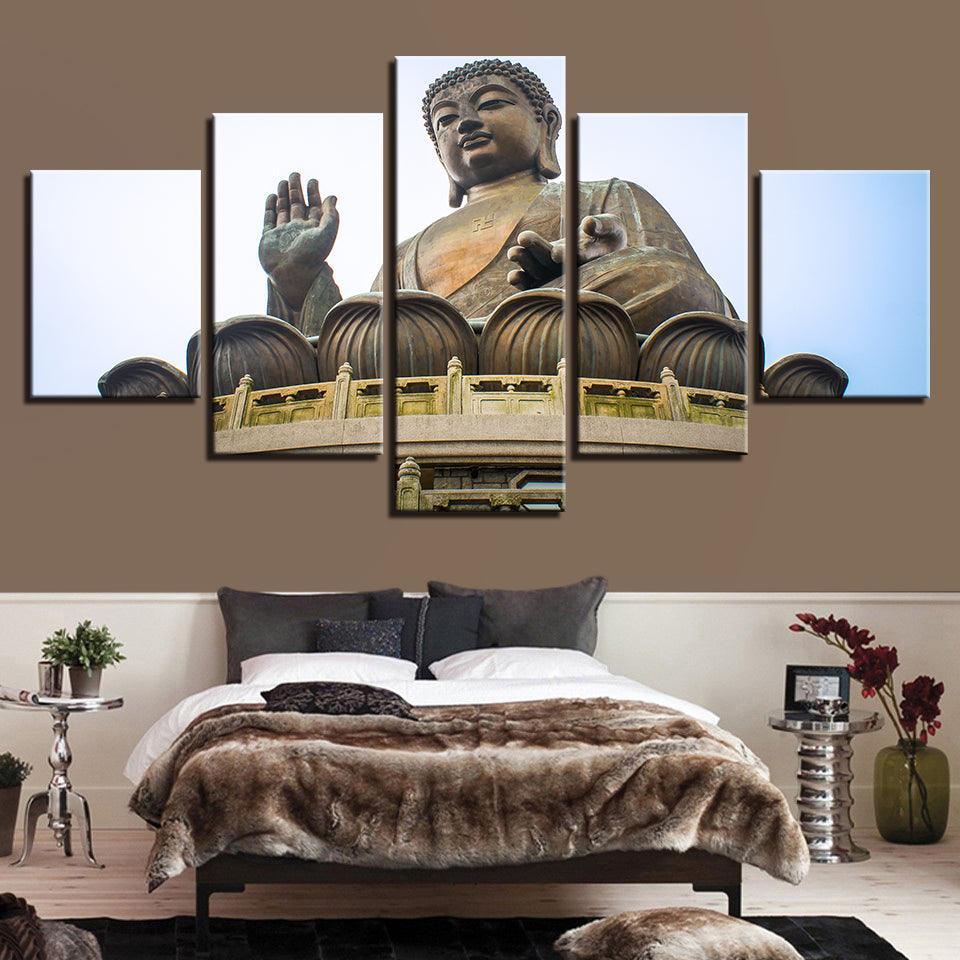 Lord Buddha Sky 5 Piece HD Multi Panel Canvas Wall Art Frame-Original Frame