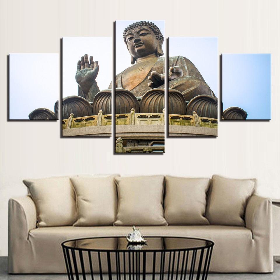 Lord Buddha Sky 5 Piece HD Multi Panel Canvas Wall Art Frame-Original Frame