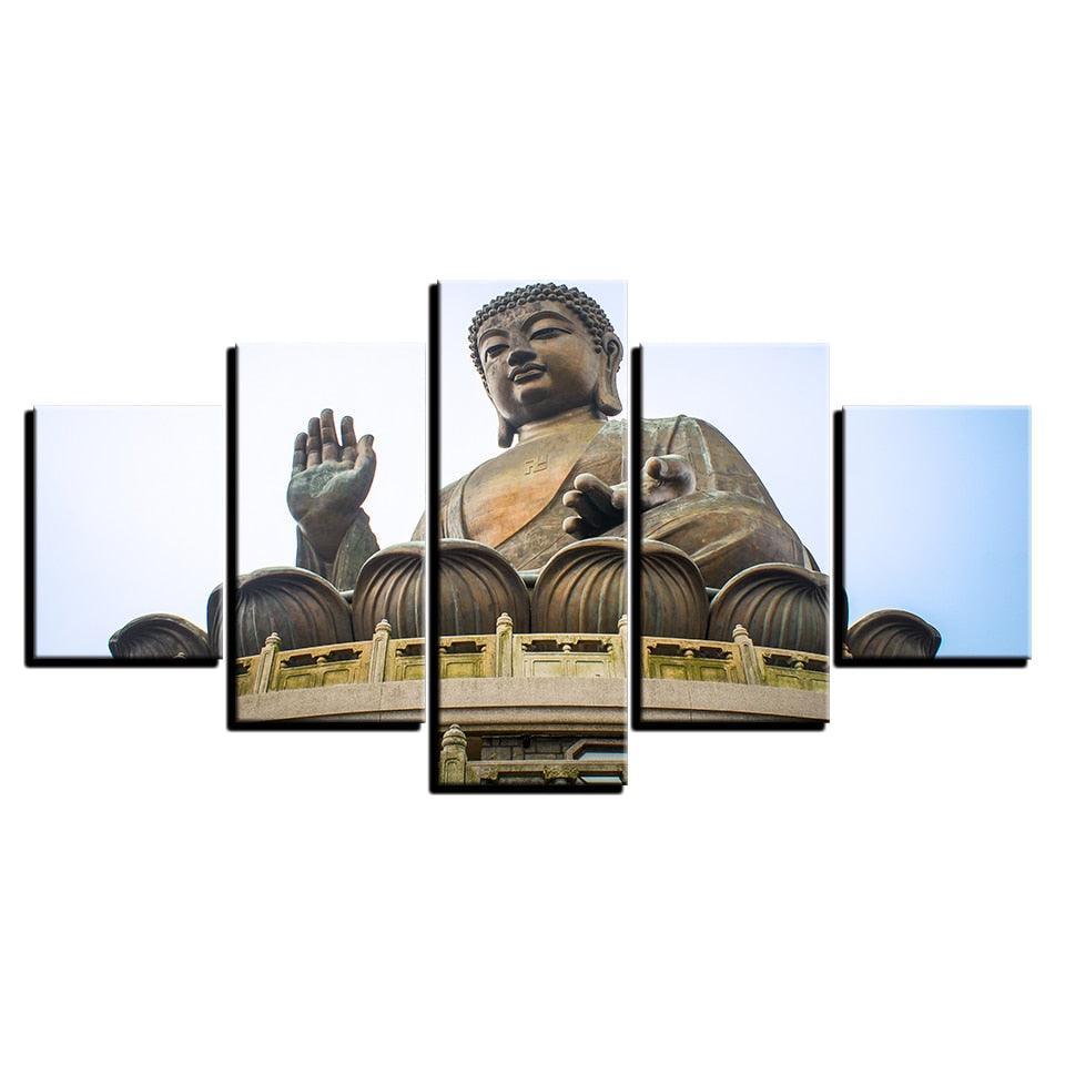 Lord Buddha Sky 5 Piece HD Multi Panel Canvas Wall Art Frame-Original Frame