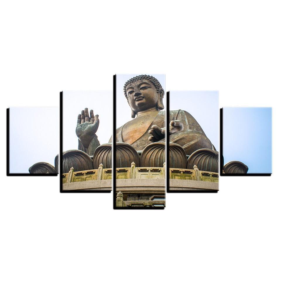Lord Buddha Sky 5 Piece HD Multi Panel Canvas Wall Art Frame-Original Frame