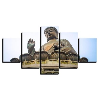 Lord Buddha Sky 5 Piece HD Multi Panel Canvas Wall Art Frame-Original Frame