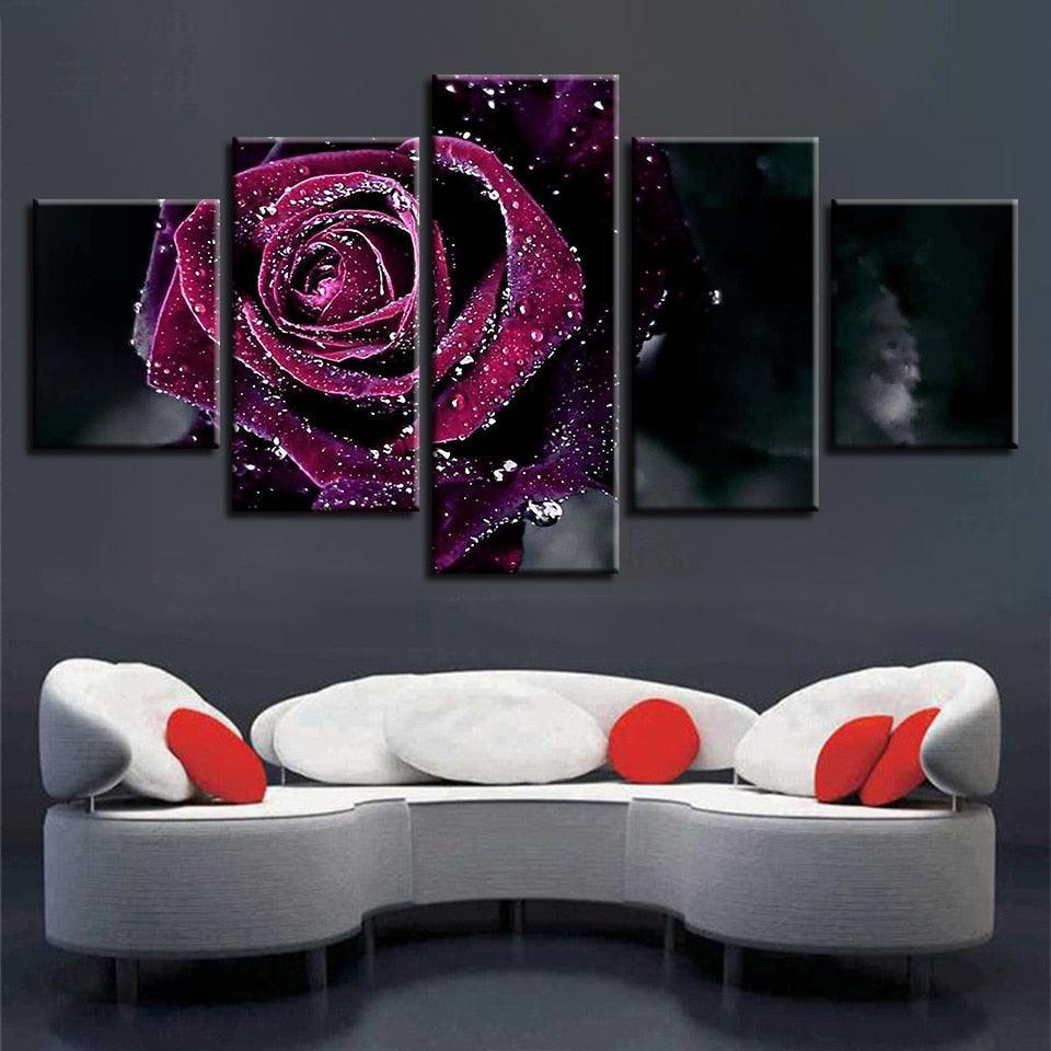 Purple Rose 5 Piece HD Multi Panel Canvas Wall Art-Original Frame