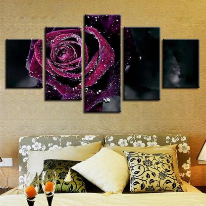 Purple Rose 5 Piece HD Multi Panel Canvas Wall Art-Original Frame