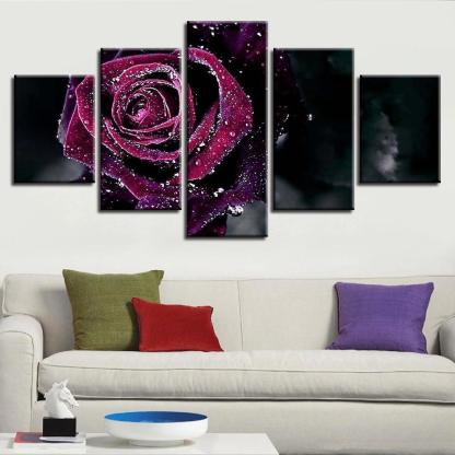 Purple Rose 5 Piece HD Multi Panel Canvas Wall Art-Original Frame