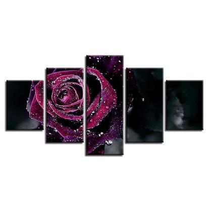 Purple Rose 5 Piece HD Multi Panel Canvas Wall Art-Original Frame