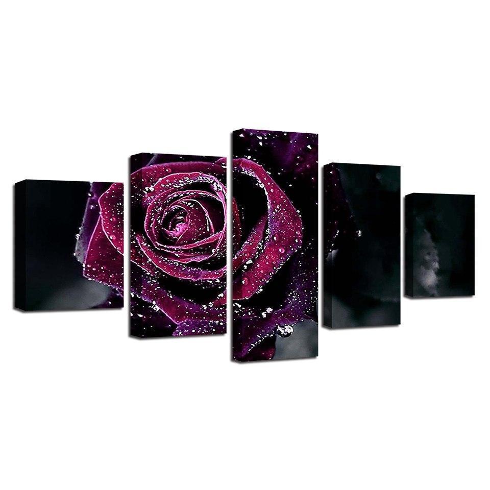 Purple Rose 5 Piece HD Multi Panel Canvas Wall Art-Original Frame