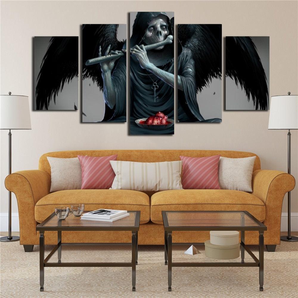 Wings Playing Flute 5 Piece HD Multi Panel Canvas Wall Art Frame-Original Frame