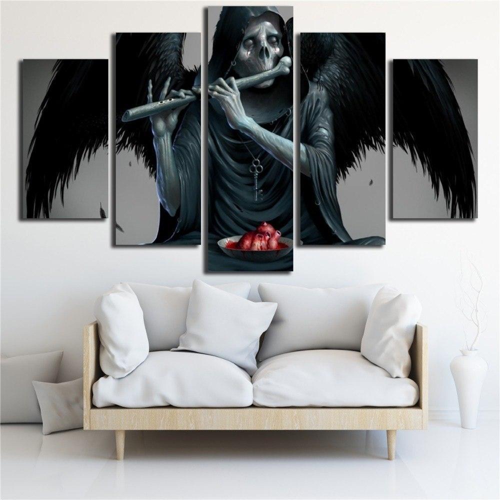 Wings Playing Flute 5 Piece HD Multi Panel Canvas Wall Art Frame-Original Frame