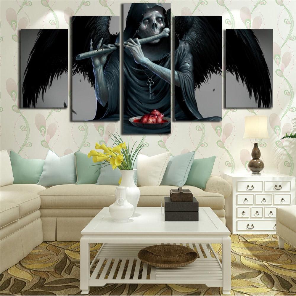 Wings Playing Flute 5 Piece HD Multi Panel Canvas Wall Art Frame-Original Frame