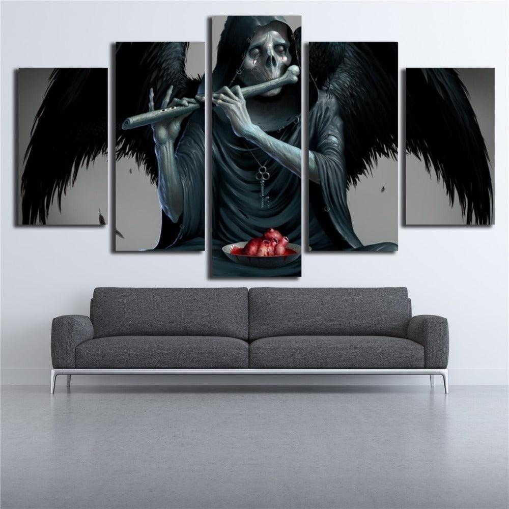 Wings Playing Flute 5 Piece HD Multi Panel Canvas Wall Art Frame-Original Frame