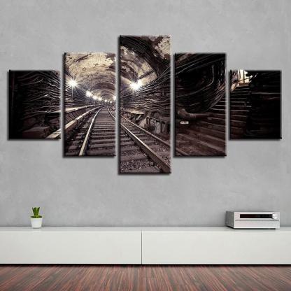 Discarded Subway Tunnel 5 Piece HD Multi Panel Canvas Wall Art Frame-Original Frame