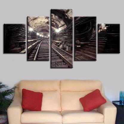 Discarded Subway Tunnel 5 Piece HD Multi Panel Canvas Wall Art Frame-Original Frame