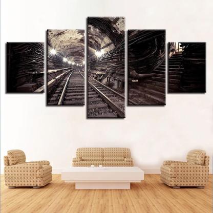 Discarded Subway Tunnel 5 Piece HD Multi Panel Canvas Wall Art Frame-Original Frame